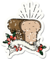 worn old sticker of a tattoo style loaf of bread png