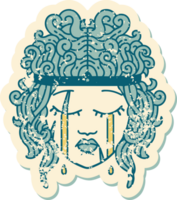 grunge sticker of a crying human barbarian png