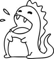 line doodle of a happy dinosaur png