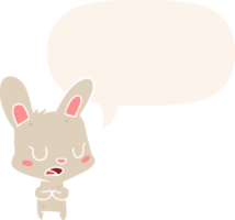 cartoon rabbit talking with speech bubble in retro style png