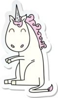 adesivo di un eccentrico unicorno di cartone animato disegnato a mano png
