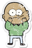 distressed sticker of a cartoon bald man staring png