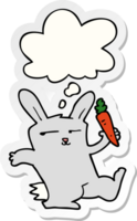 cartoon rabbit with carrot with thought bubble as a printed sticker png