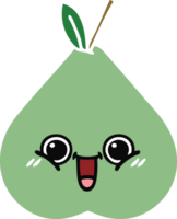 flat color retro cartoon of a green pear png