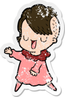 distressed sticker of a cute cartoon girl with hipster haircut png