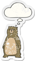 tekenfilm beer met gedachte bubbel net zo een verontrust versleten sticker png