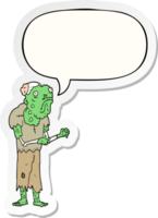 tekenfilm zombie met toespraak bubbel sticker png