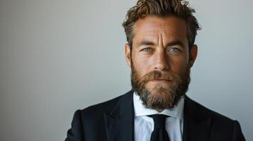 ai generado hombre con barba vistiendo traje y Corbata foto