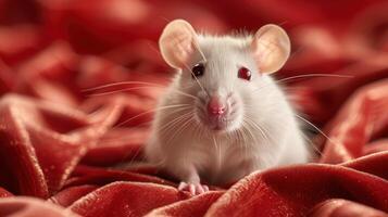 AI generated White Rat Sitting on Top of Red Couch photo