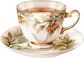 AI generated Tea Love. Vintage tea cup. Cottage core tea party Kitchen Decor. Watercolor painting. png