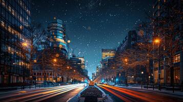 ai generado vibrante ciudad calle iluminado a noche foto