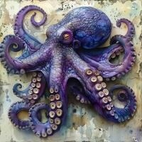 ai generado pulpo pintura en azul y púrpura antecedentes foto