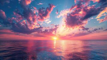 AI generated Beautiful Sunset Over the Ocean With Clouds photo