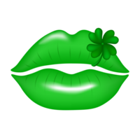 Beautiful 3d green lips with four-leaf clover. PNG