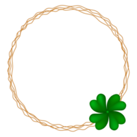 Golden frame with a green four-leaf clover on transparent background png