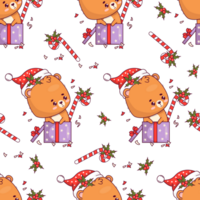 Seamless pattern with Christmas little bear  in gift box png