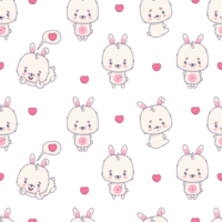 Seamless pattern with funny white bunny png