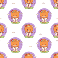 Seamless pattern with hippy bear girl png