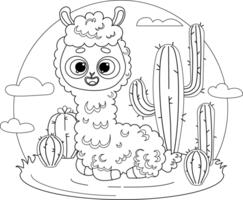 Cute Llama Alpaca. Line drawing png