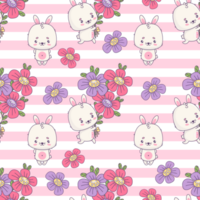 Seamless pattern with bunny with flowers png