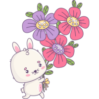 Bunny with bouquet flowers png