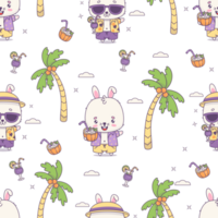 Seamless pattern with tropical bunny boy png