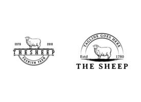 Sheep wool factory emblem template. Sheep head. Design element for logo, label,sign. Vector image