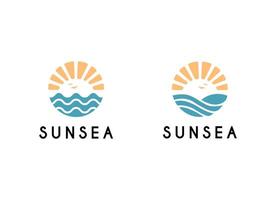 Summer beach coast island logo, sunset island nature logo design vector