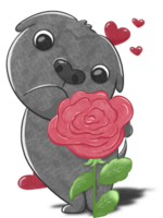 Cute dog with red rose and heart cartoon png