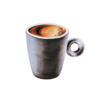 waterverf sterk espresso illustratie koffie in een porselein beker. hand- schilderij Aan geïsoleerd achtergrond. voor ontwerpers, menu, winkel, bar, bistro, restaurant, voor ansichtkaarten, omhulsel papier, dekt. voor png