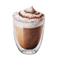 aguarela fofo espuma mocha ilustração café dentro uma vidro copo. mão pintura em isolado fundo. para designers, cardápio, comprar, bar, bistro, restaurante, para cartões postais, invólucro papel, capas. para png