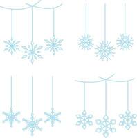 Christmas Snowflakes Hanging Decoration. Glitter Snowflakes On White Background. Vector Illustration