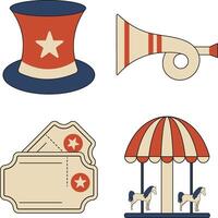 Carnival Circus Equipment. With Vintage Cartoon Style. Isolated on White Background. Vector Illustration