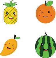 conjunto de kawaii Fruta mascota. plano dibujos animados personaje. aislado vector icono