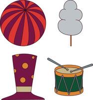 Carnival Circus Equipment Set. Isolated on White Background, Vector Illustration