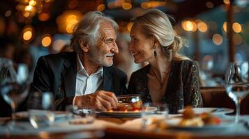 ai generado hombre y mujer sentado a mesa juntos foto