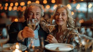 AI generated Couple Sitting at Table With Wine Glasses photo