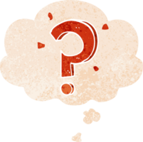 cartoon question mark with thought bubble in grunge distressed retro textured style png