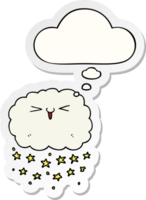 happy cartoon cloud with thought bubble as a printed sticker png