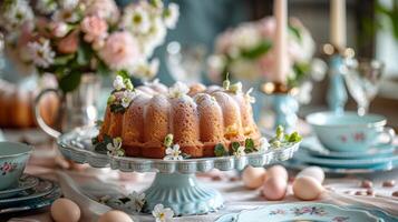 ai generado bundt pastel en pastel plato foto