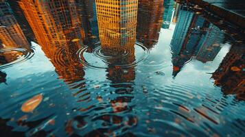 AI generated Urban Puddle Reflecting Skyscrapers photo