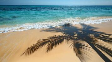 AI generated Palm Tree Casting Shadow on Beach photo