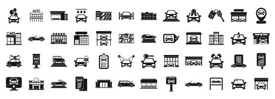 Car showroom icons set simple vector. Building dealer auto vector