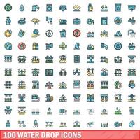 100 water drop icons set, color line style vector