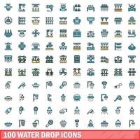 100 water drop icons set, color line style vector