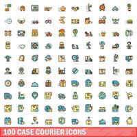 100 case courier icons set, color line style vector