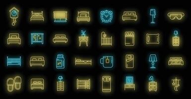 Bedroom icons set vector neon