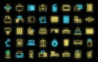 Work space organization icons set vector neon