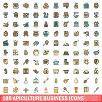 100 apiculture business icons set, color line style vector