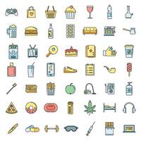 Habit nutrition icons set vector color line